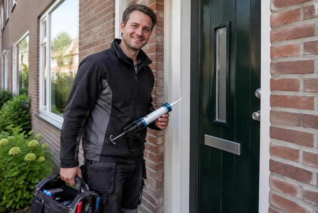 Vakman van Kitbedrijf Waalwijk bij de voordeur van een woning